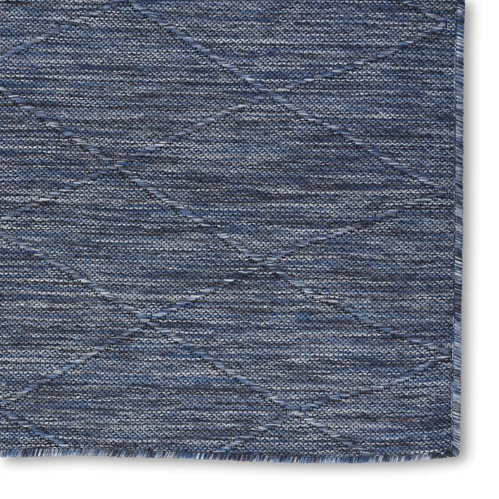 8' Navy Blue And Ivory Geometric Indoor Outdoor Runner Rug