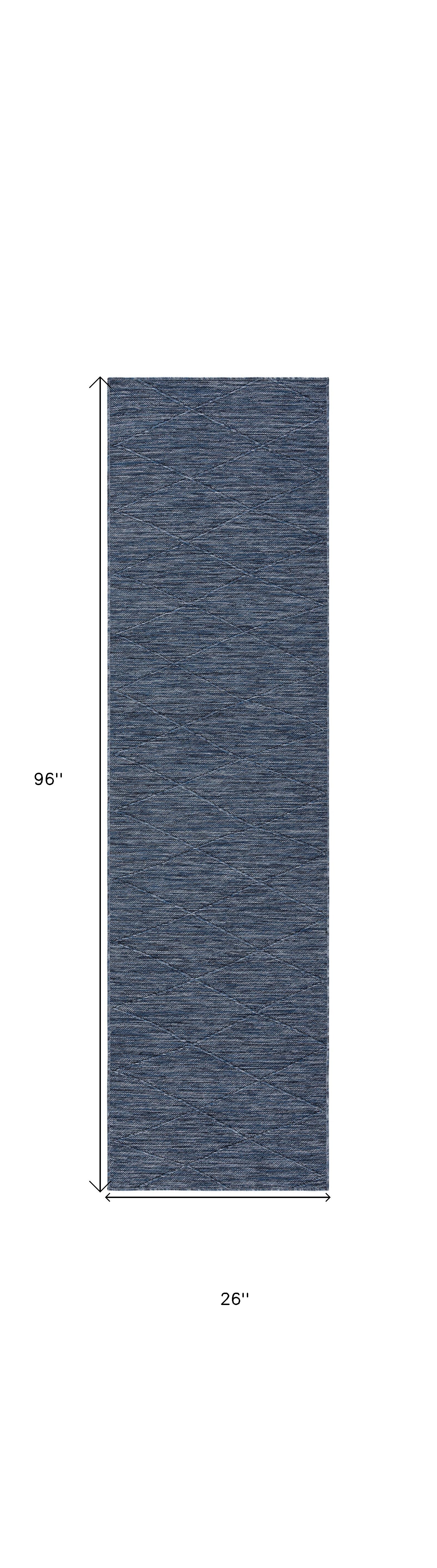8' Navy Blue And Ivory Geometric Indoor Outdoor Runner Rug