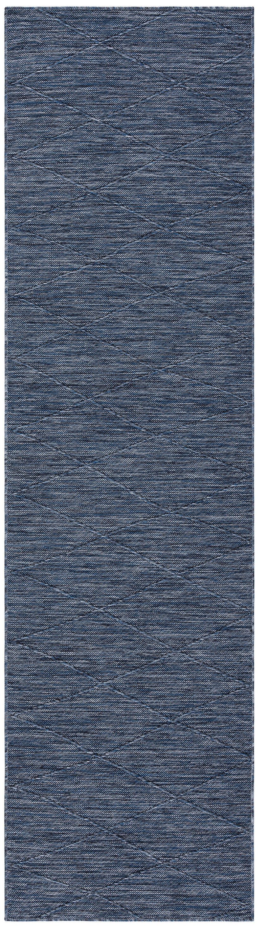 8' Navy Blue And Ivory Geometric Indoor Outdoor Runner Rug