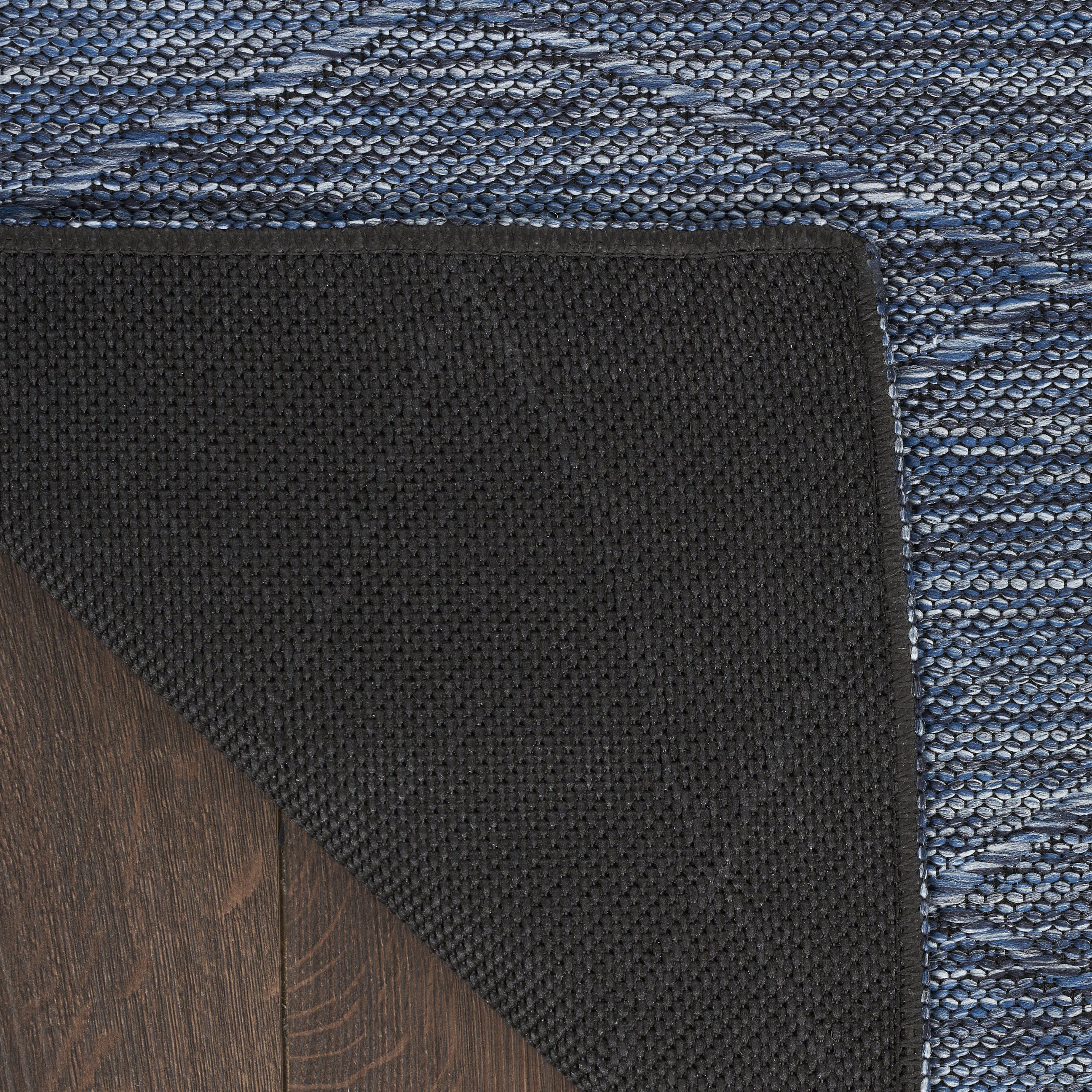8' Navy Blue And Ivory Geometric Indoor Outdoor Runner Rug