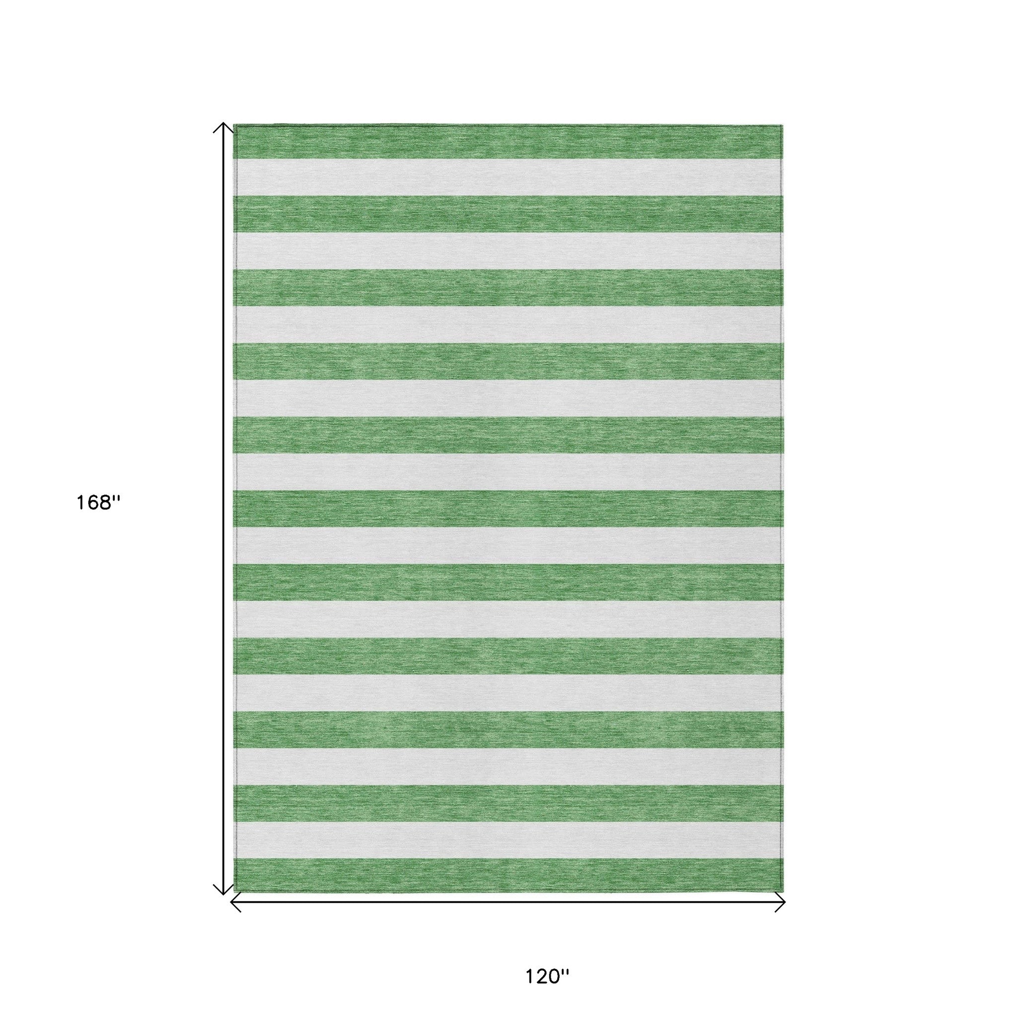 10' X 14' Green and White Striped Washable Indoor Outdoor Area Rug