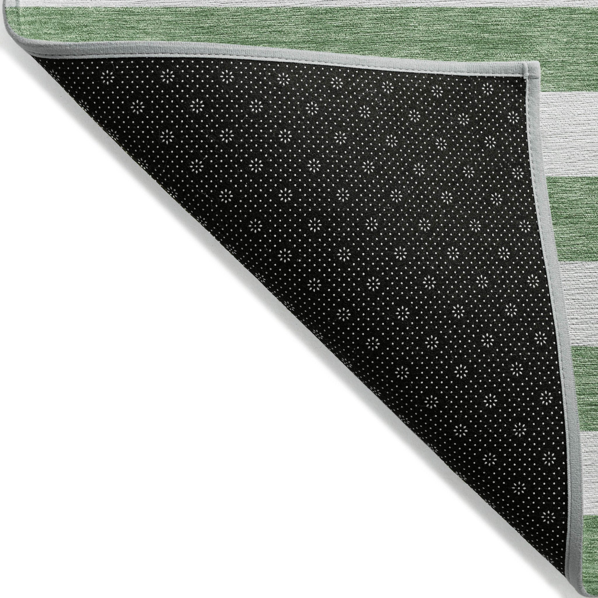 10' X 14' Green and White Striped Washable Indoor Outdoor Area Rug
