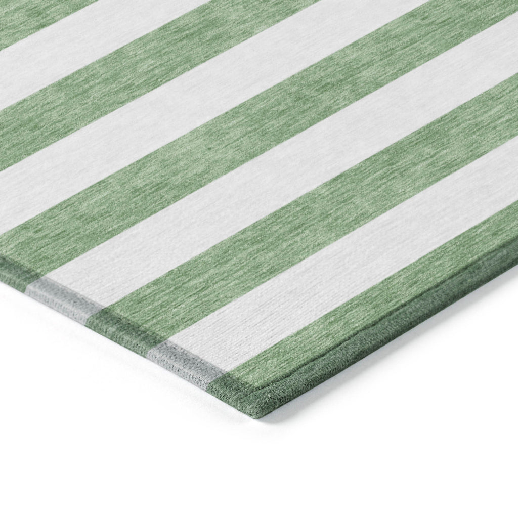 10' X 14' Green and White Striped Washable Indoor Outdoor Area Rug