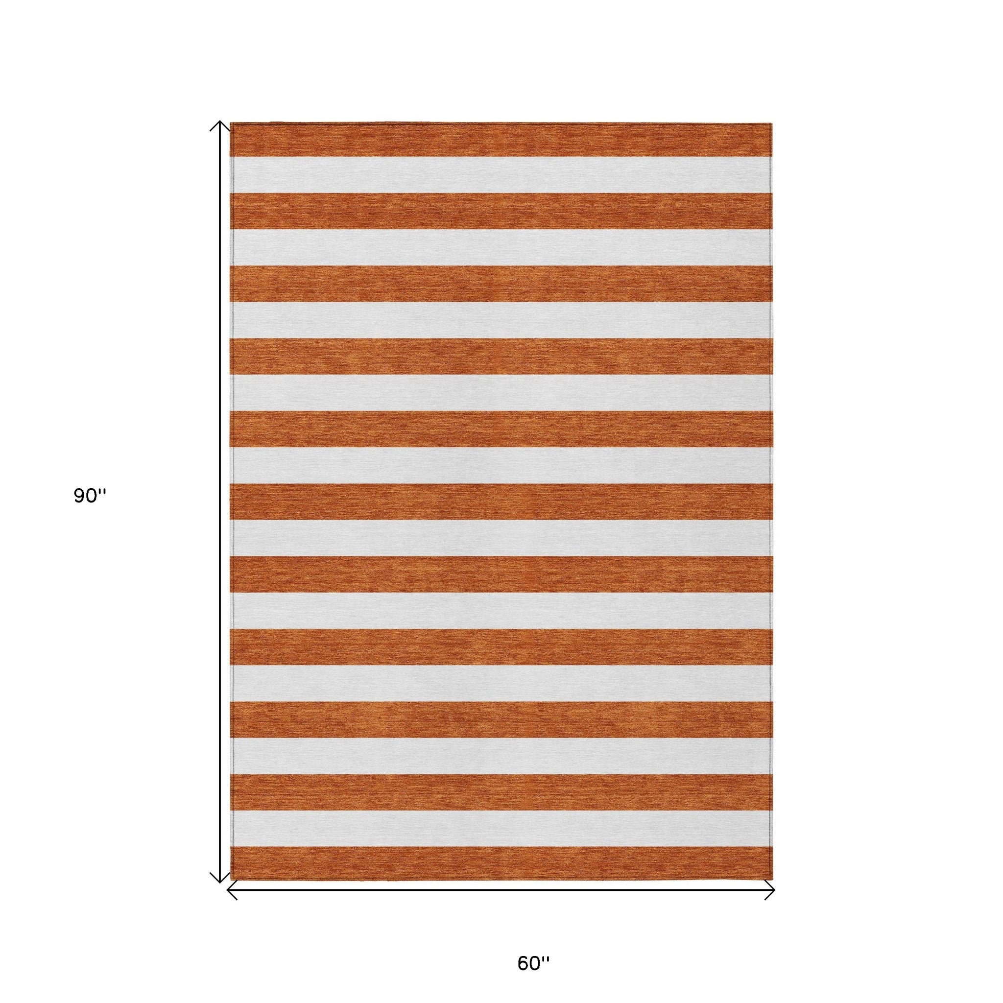 5' X 8' Orange Striped Washable Non Skid Indoor Outdoor Area Rug