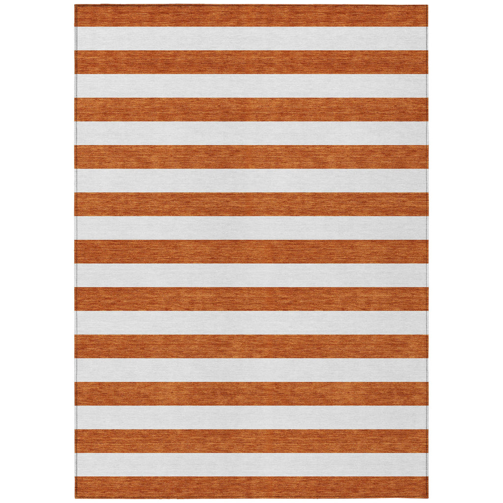 5' X 8' Orange Striped Washable Non Skid Indoor Outdoor Area Rug