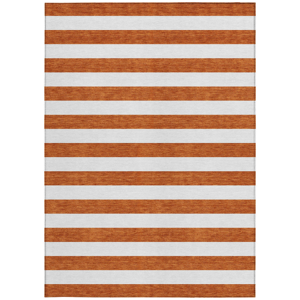 5' X 8' Orange Striped Washable Non Skid Indoor Outdoor Area Rug