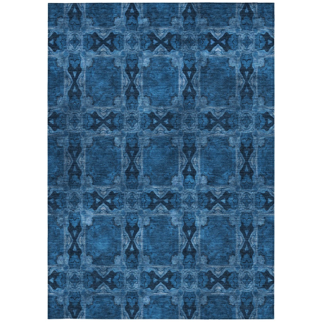 8' X 10' Navy and Gray Floral Medallion Washable Non Skid Indoor Outdoor Area Rug