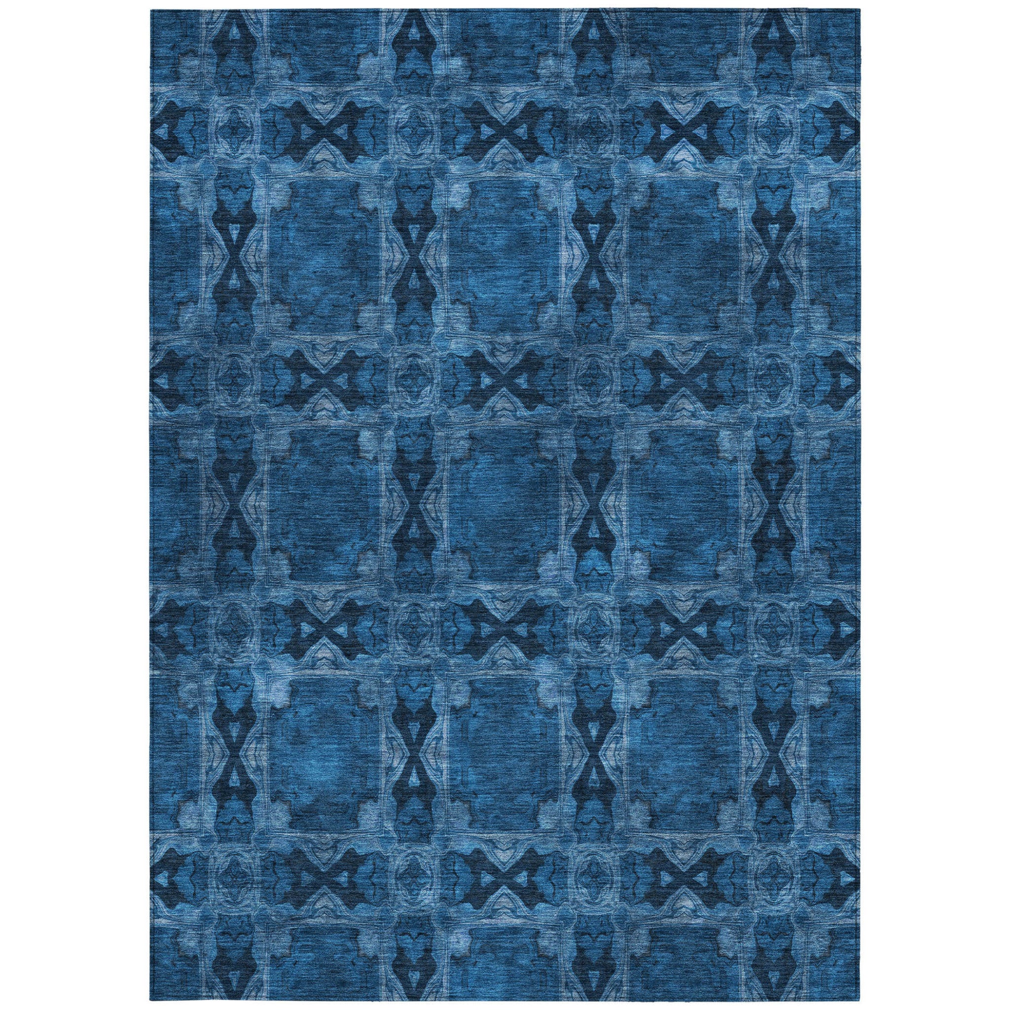 8' X 10' Navy and Gray Floral Medallion Washable Non Skid Indoor Outdoor Area Rug