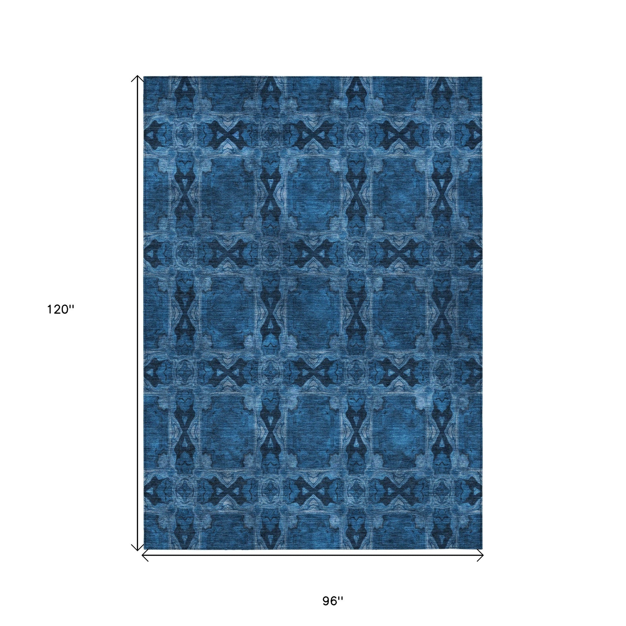 8' X 10' Navy and Gray Floral Medallion Washable Non Skid Indoor Outdoor Area Rug