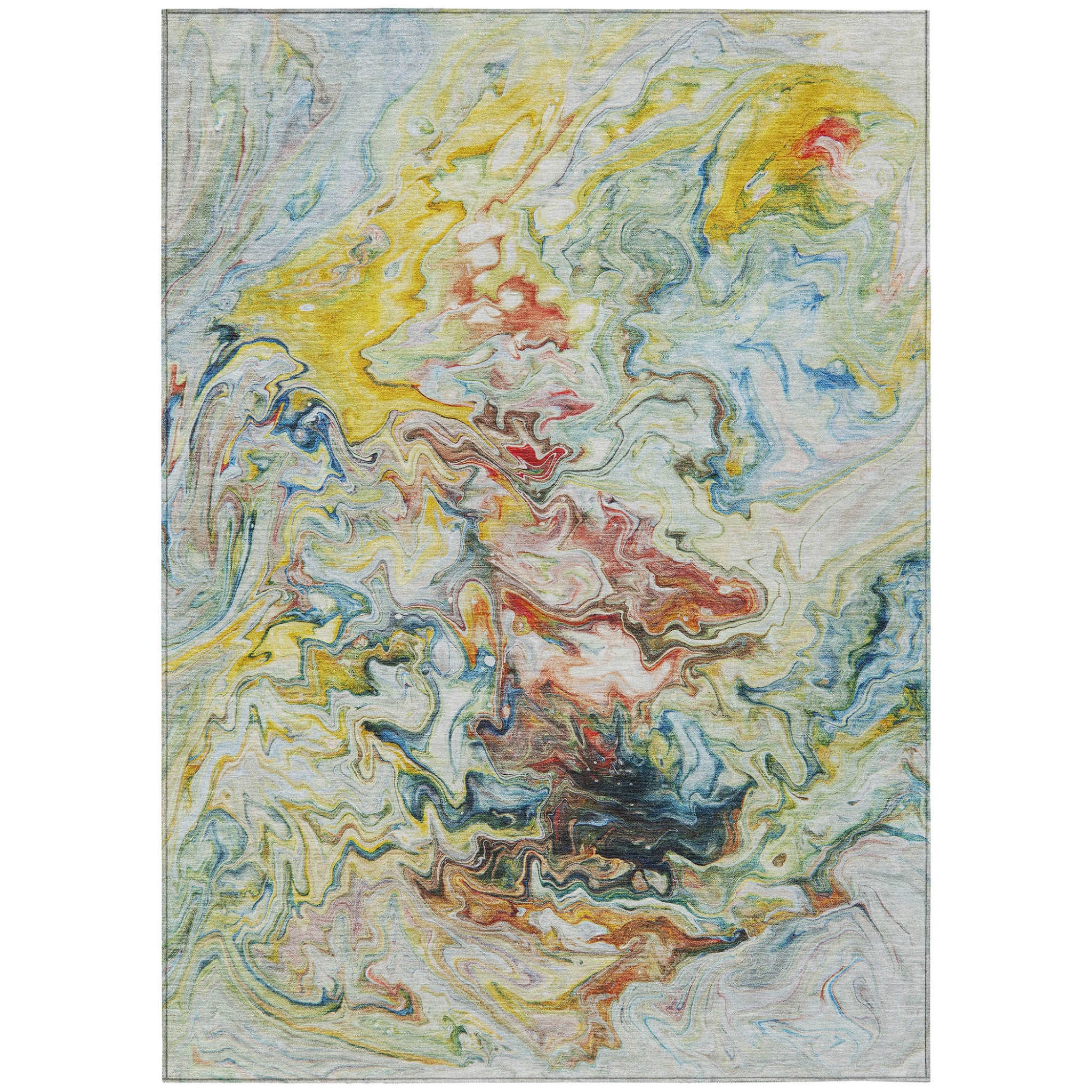 3' X 5' Ivory Blue And Yellow Abstract Washable Indoor Outdoor Area Rug