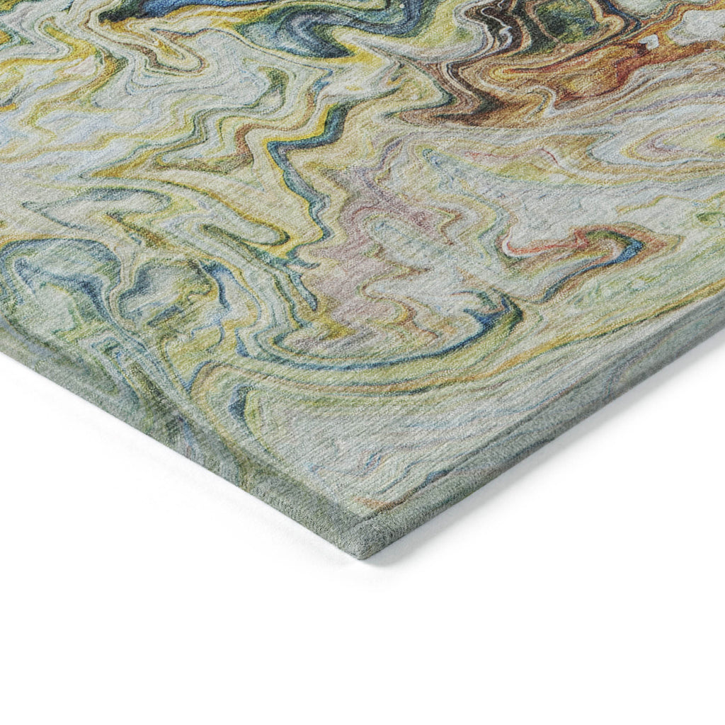3' X 5' Ivory Blue And Yellow Abstract Washable Indoor Outdoor Area Rug