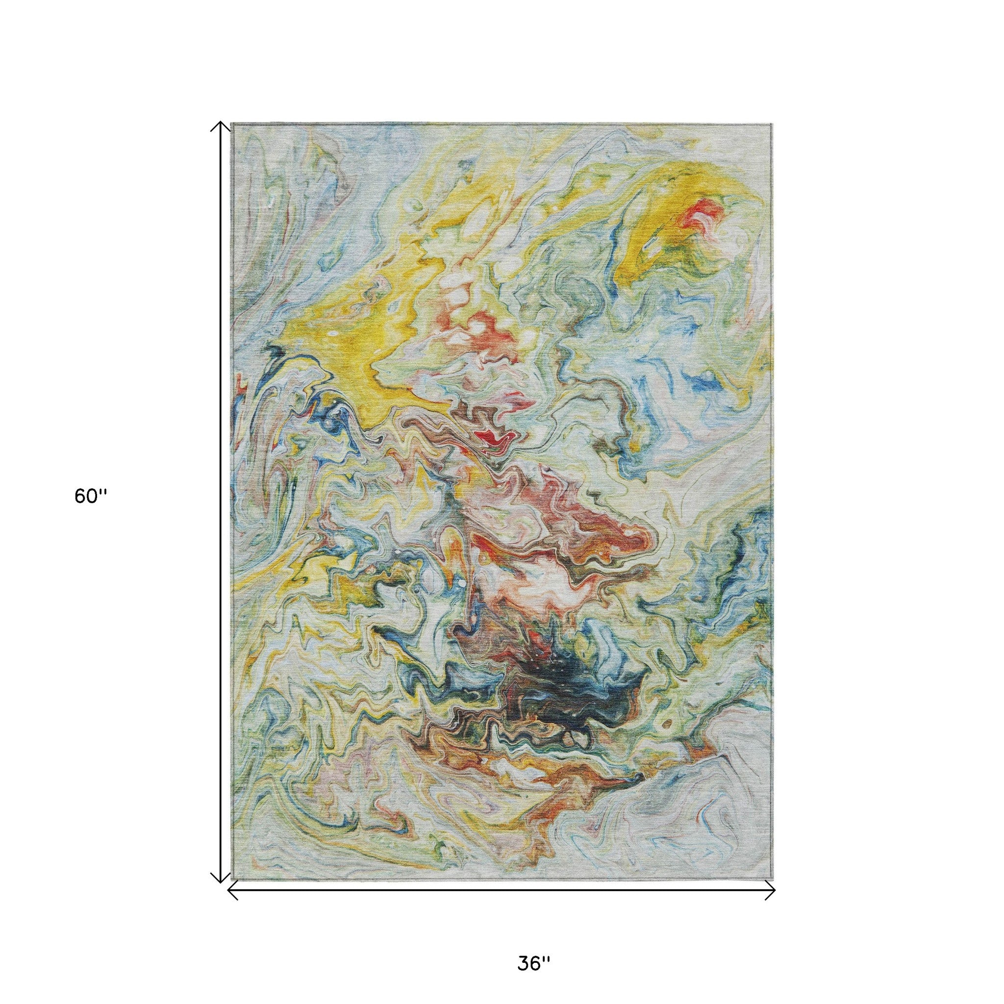 3' X 5' Ivory Blue And Yellow Abstract Washable Indoor Outdoor Area Rug