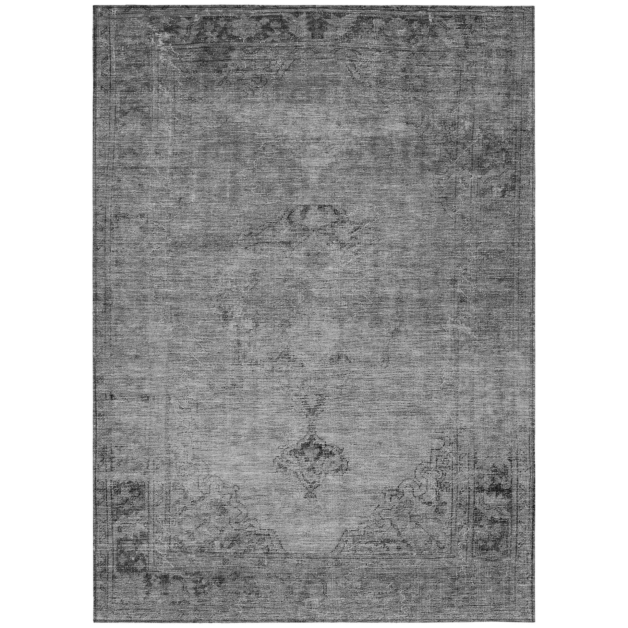8' X 10' Gray Silver And Charcoal Oriental Washable Indoor Outdoor Area Rug