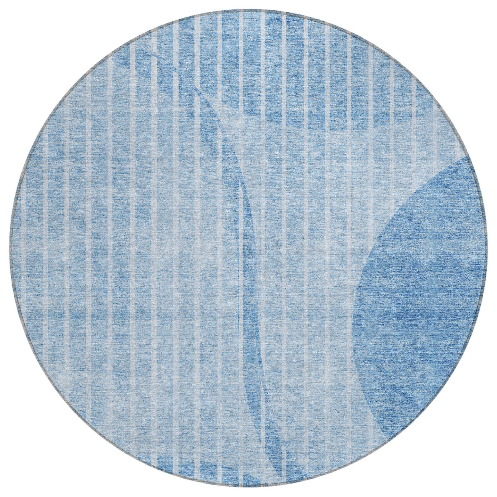 8' Denim Blue And Sky Blue Round Striped Washable Indoor Outdoor Area Rug