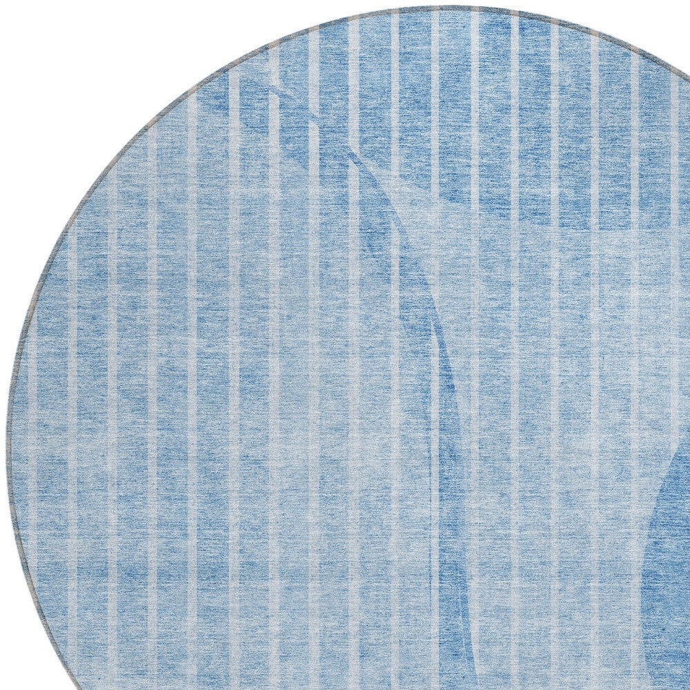 8' Denim Blue And Sky Blue Round Striped Washable Indoor Outdoor Area Rug