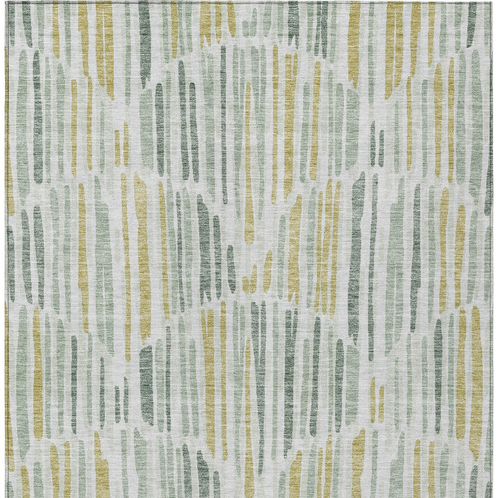 5' X 8' Sage Artichoke Green And Gold Abstract Washable Indoor Outdoor Area Rug