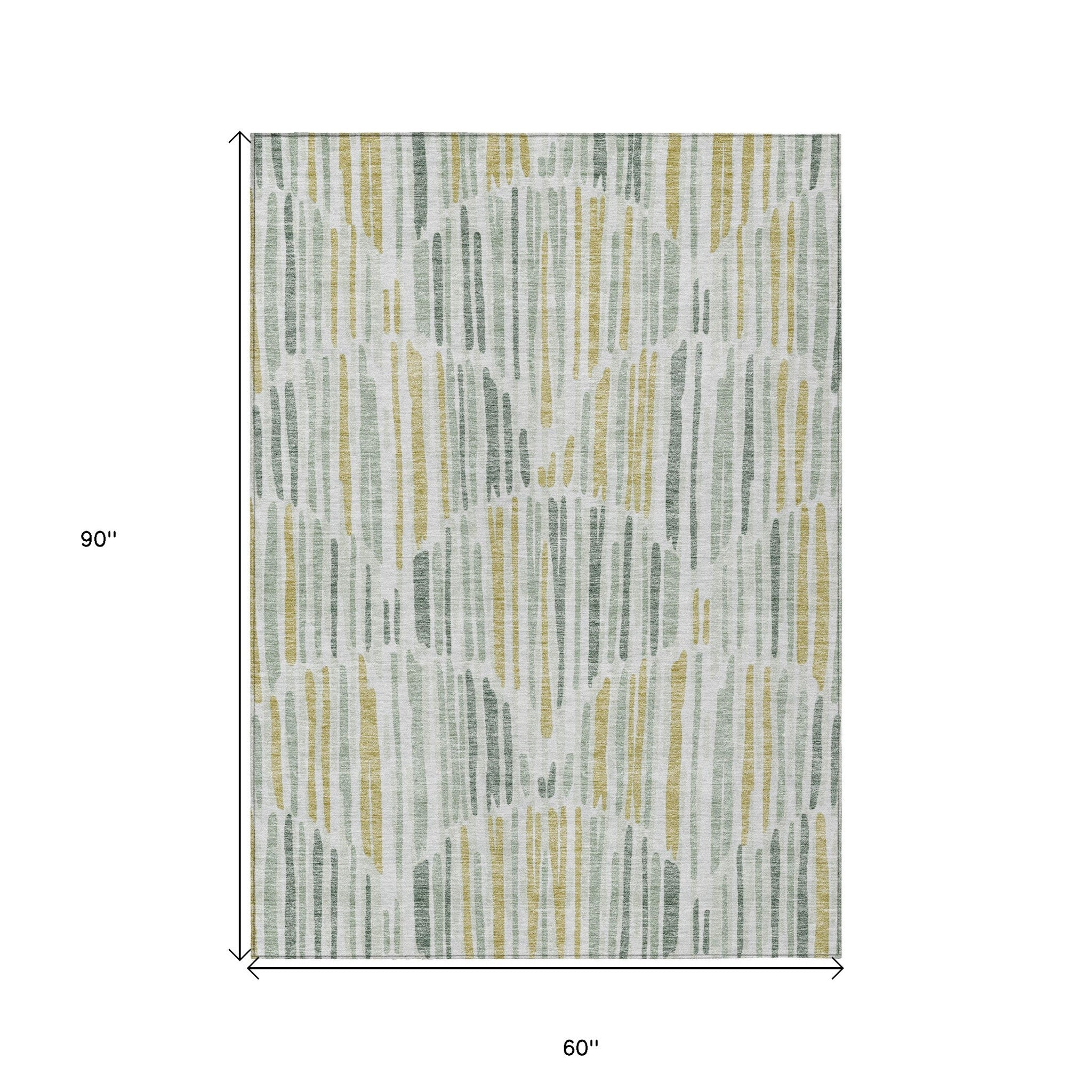 5' X 8' Sage Artichoke Green And Gold Abstract Washable Indoor Outdoor Area Rug