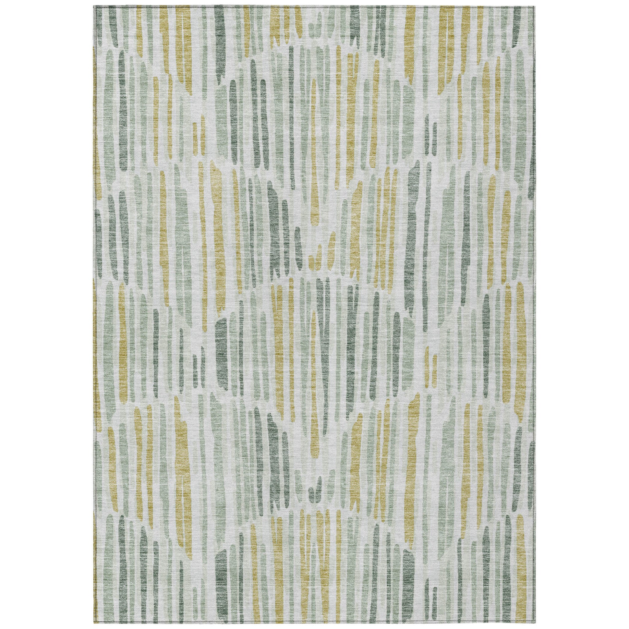 5' X 8' Sage Artichoke Green And Gold Abstract Washable Indoor Outdoor Area Rug