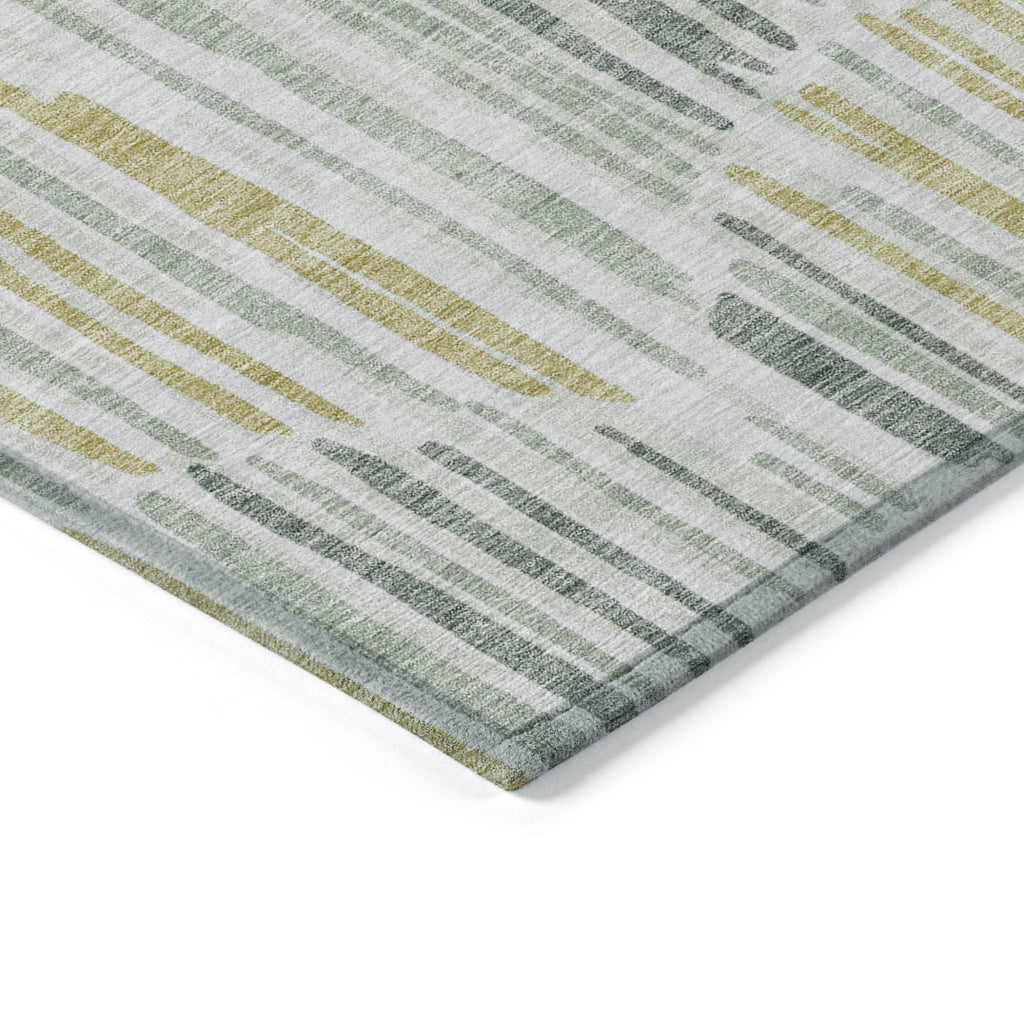 5' X 8' Sage Artichoke Green And Gold Abstract Washable Indoor Outdoor Area Rug