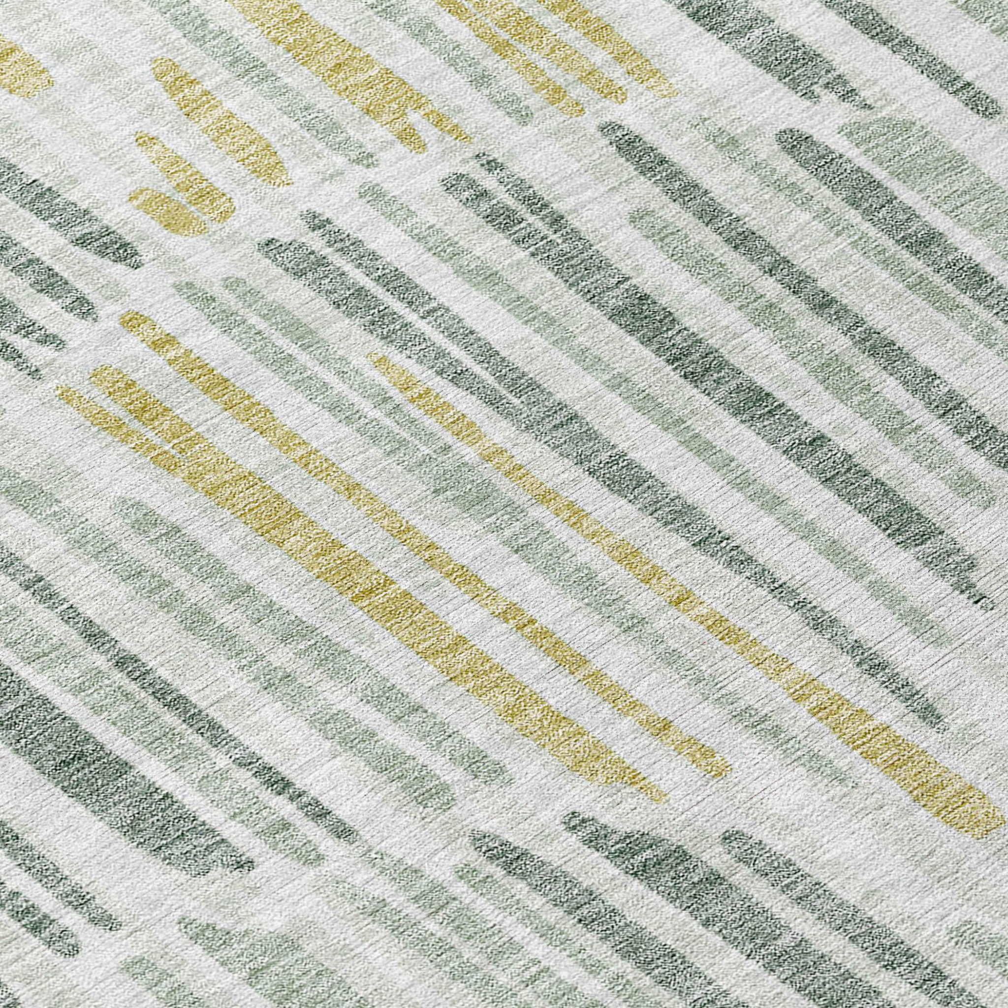 5' X 8' Sage Artichoke Green And Gold Abstract Washable Indoor Outdoor Area Rug