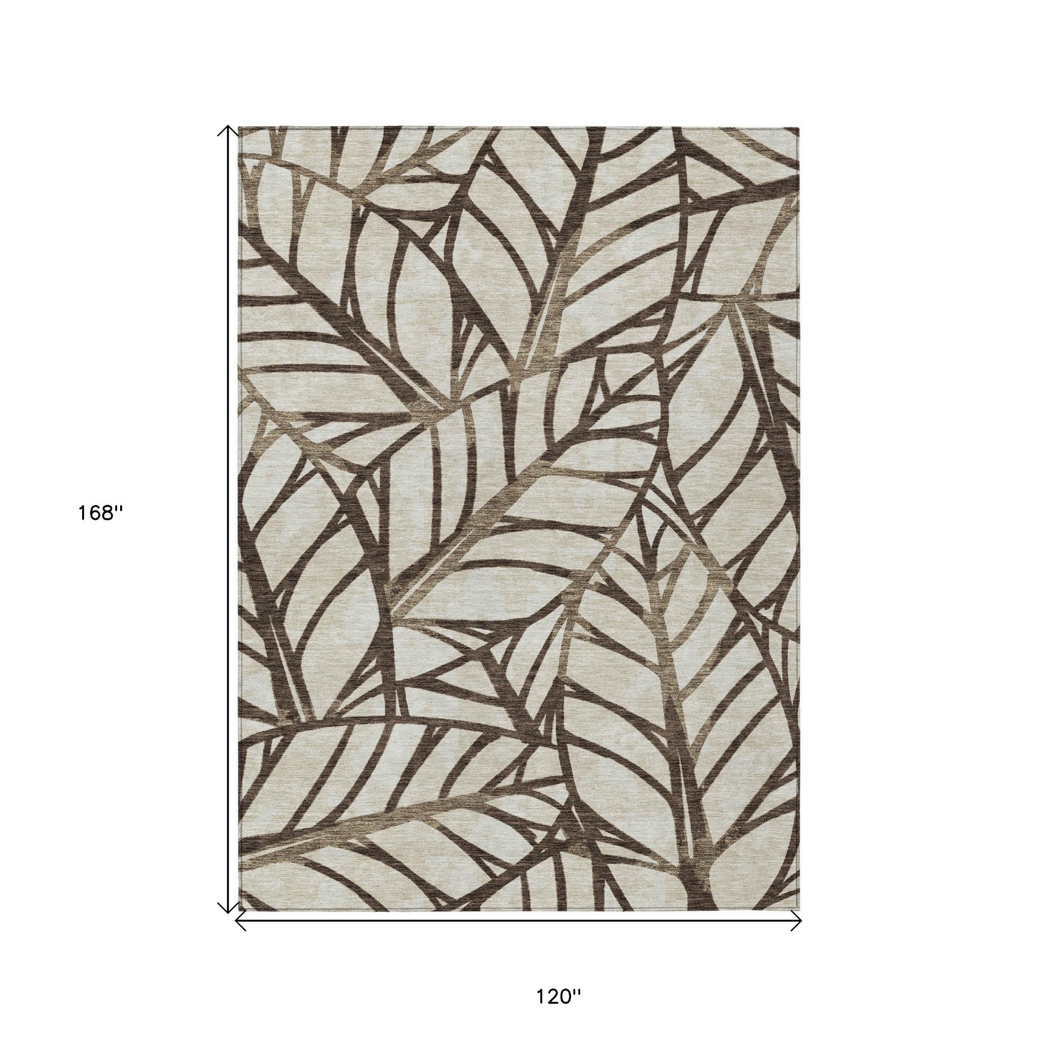 10' X 14' Chocolate And Beige Floral Washable Indoor Outdoor Area Rug