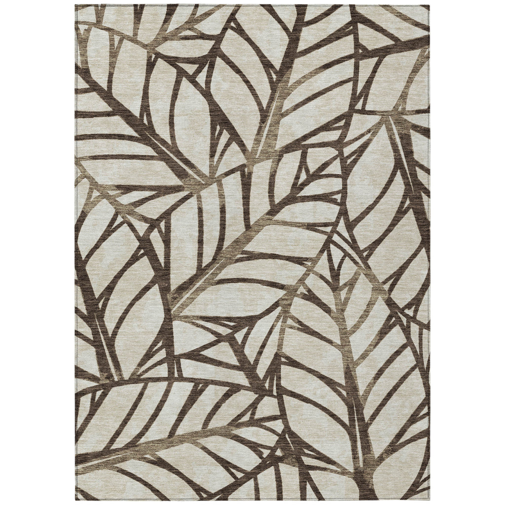 10' X 14' Chocolate And Beige Floral Washable Indoor Outdoor Area Rug