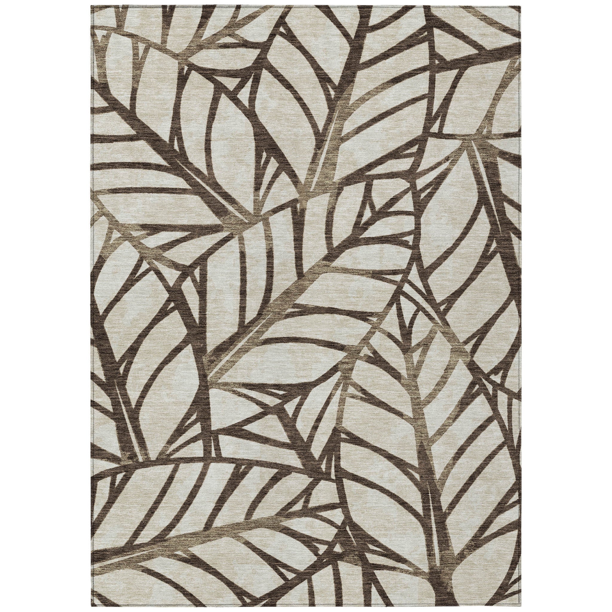 10' X 14' Chocolate And Beige Floral Washable Indoor Outdoor Area Rug