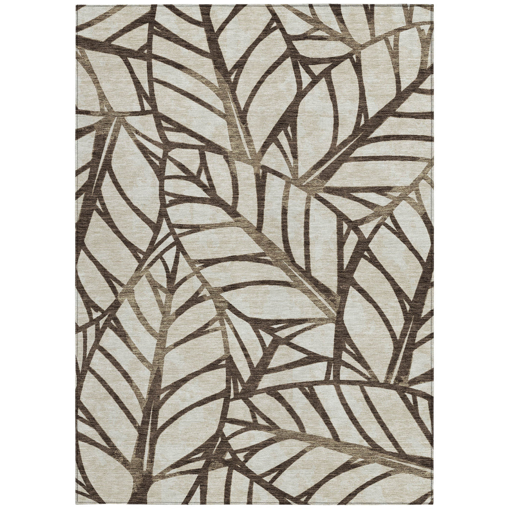 10' X 14' Chocolate And Beige Floral Washable Indoor Outdoor Area Rug