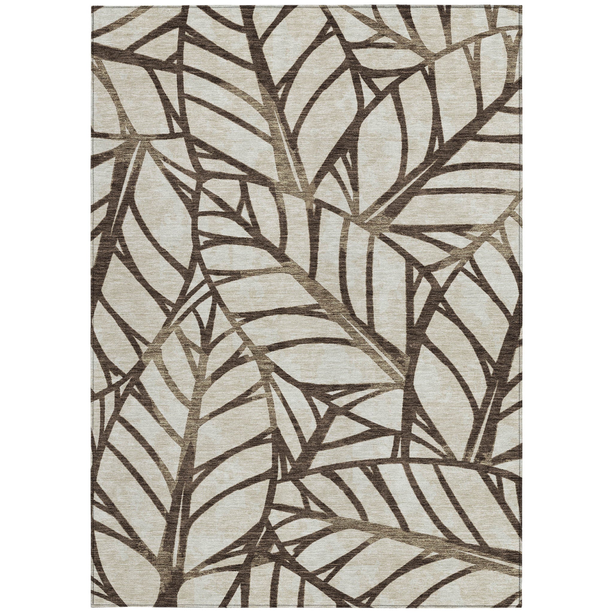 10' X 14' Chocolate And Beige Floral Washable Indoor Outdoor Area Rug