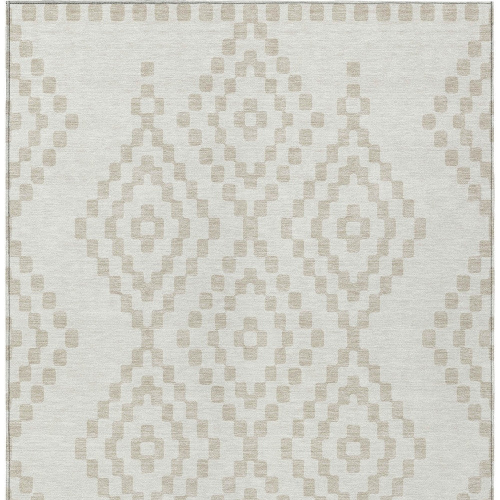 8' X 10' Ivory And Beige Geometric Washable Indoor Outdoor Area Rug