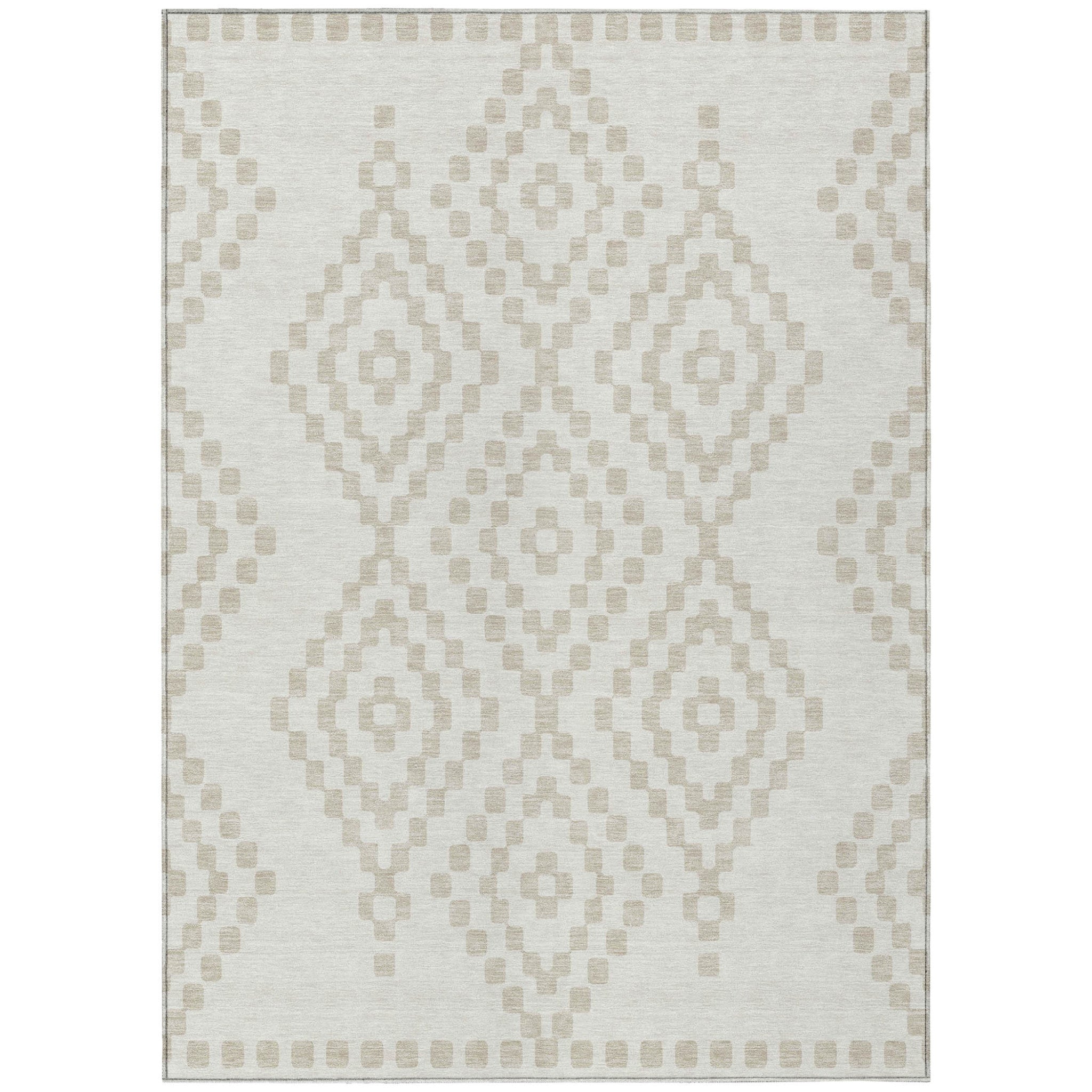 8' X 10' Ivory And Beige Geometric Washable Indoor Outdoor Area Rug