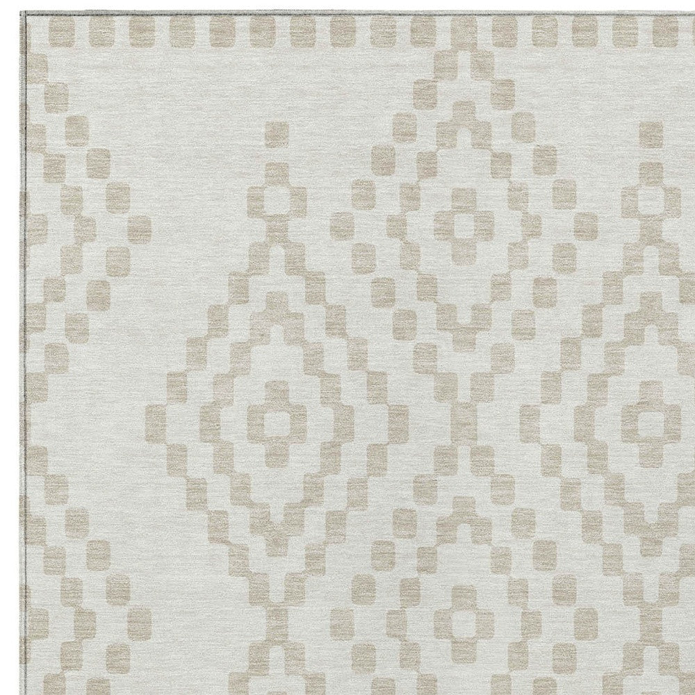 8' X 10' Ivory And Beige Geometric Washable Indoor Outdoor Area Rug