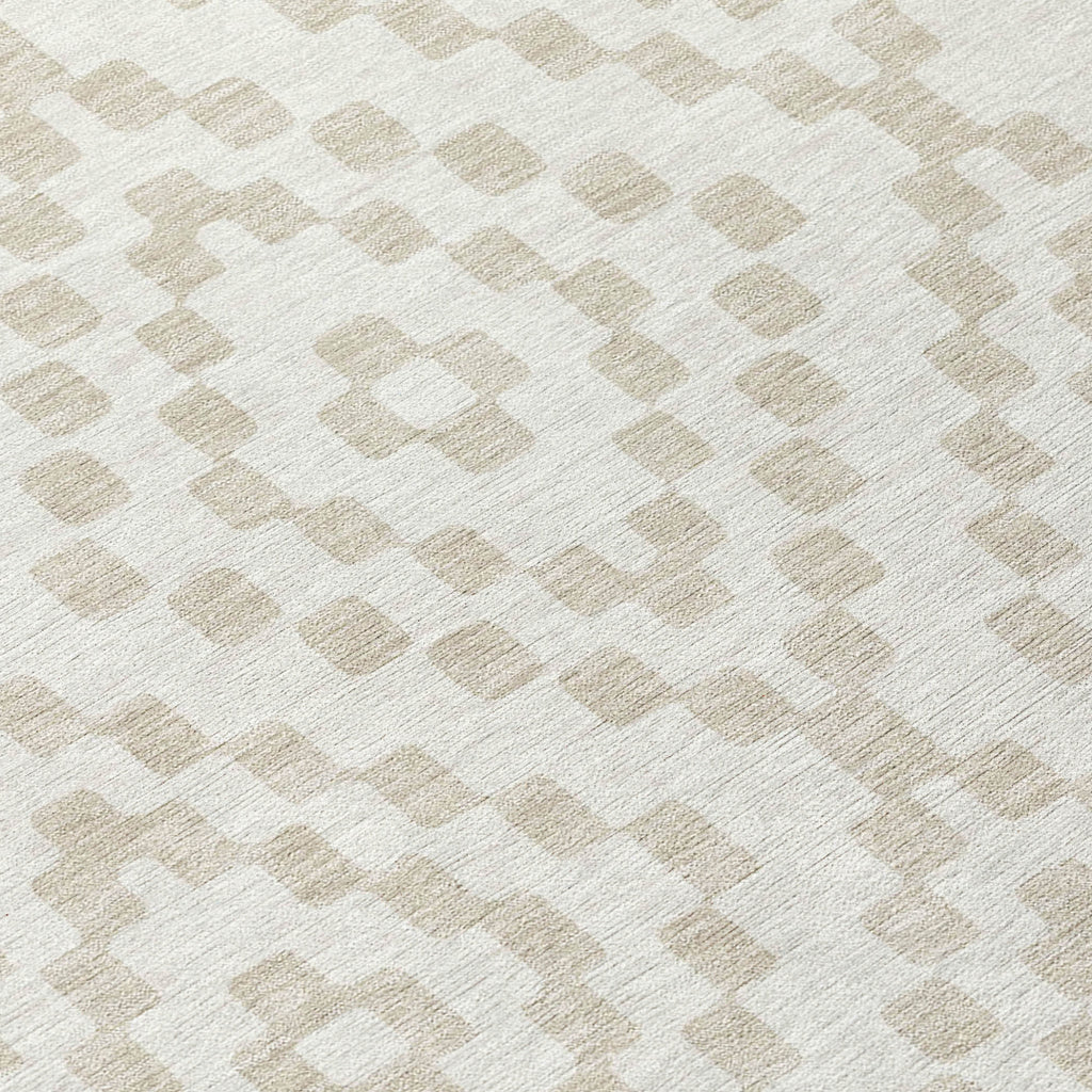 8' X 10' Ivory And Beige Geometric Washable Indoor Outdoor Area Rug