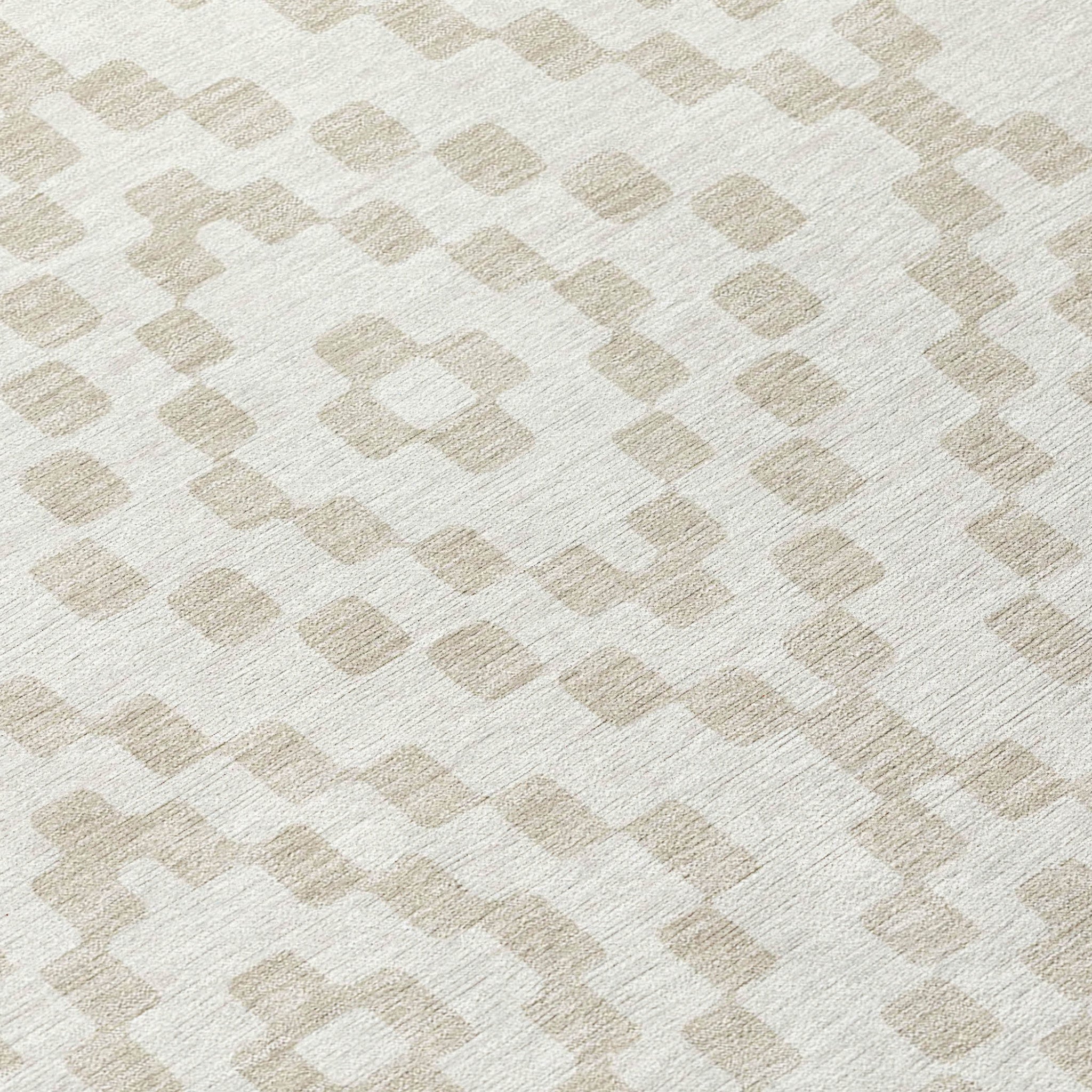 8' X 10' Ivory And Beige Geometric Washable Indoor Outdoor Area Rug