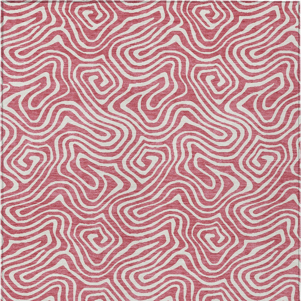5' X 8' Blush And Ivory Abstract Washable Indoor Outdoor Area Rug