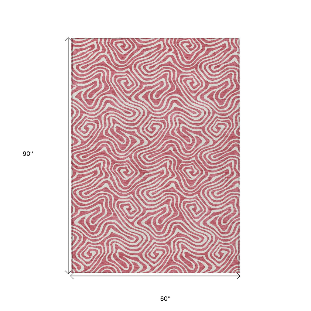 5' X 8' Blush And Ivory Abstract Washable Indoor Outdoor Area Rug