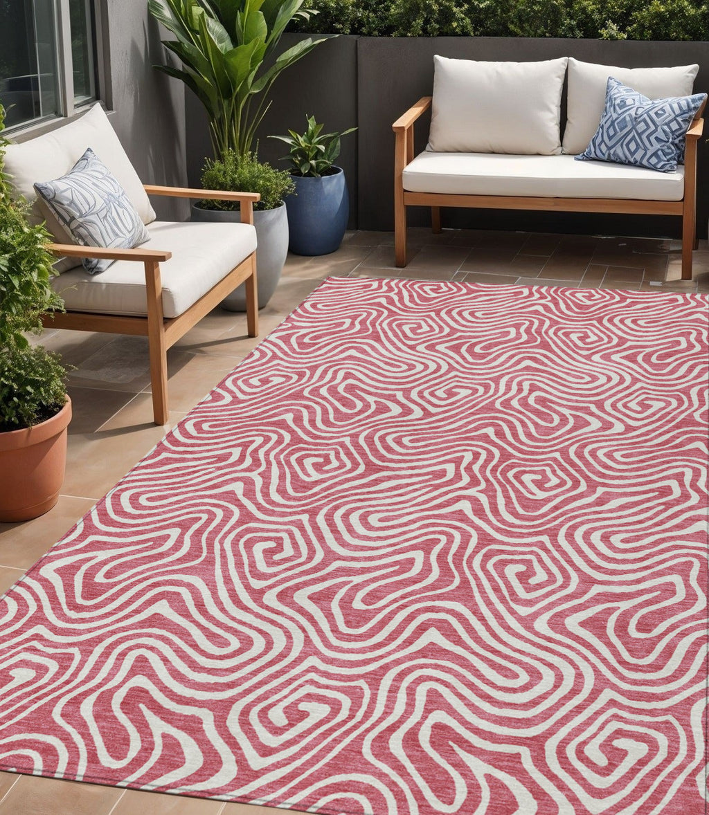 5' X 8' Blush And Ivory Abstract Washable Indoor Outdoor Area Rug