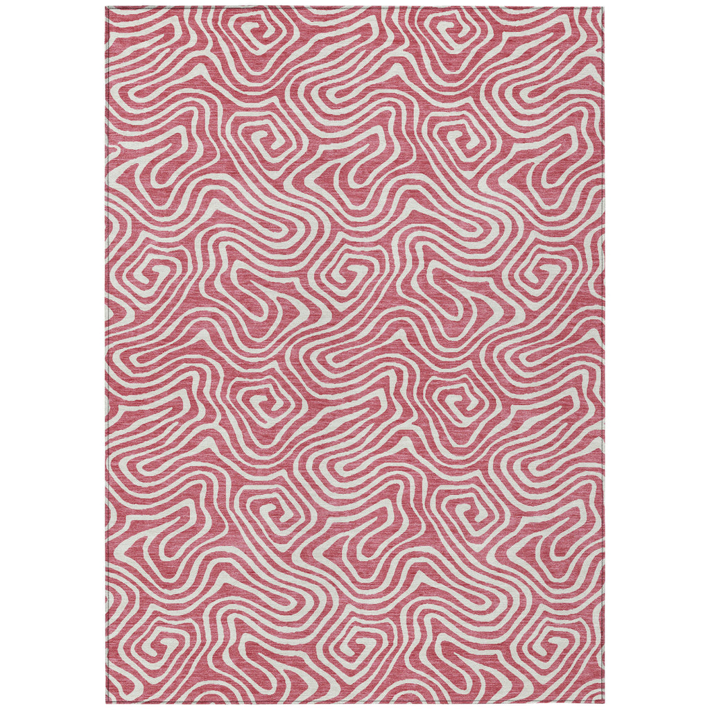 5' X 8' Blush And Ivory Abstract Washable Indoor Outdoor Area Rug