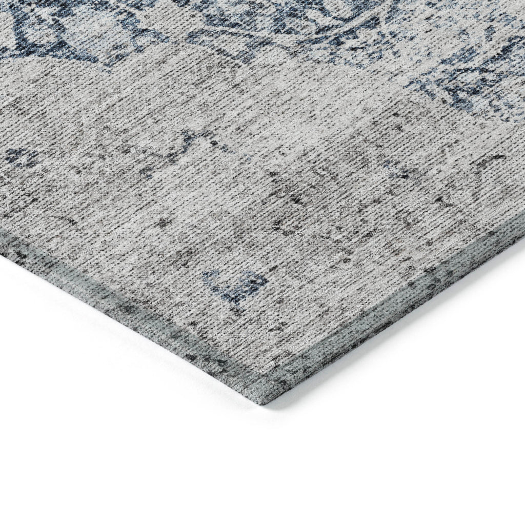 8' X 10' Blue And Ivory Oriental Washable Indoor Outdoor Area Rug