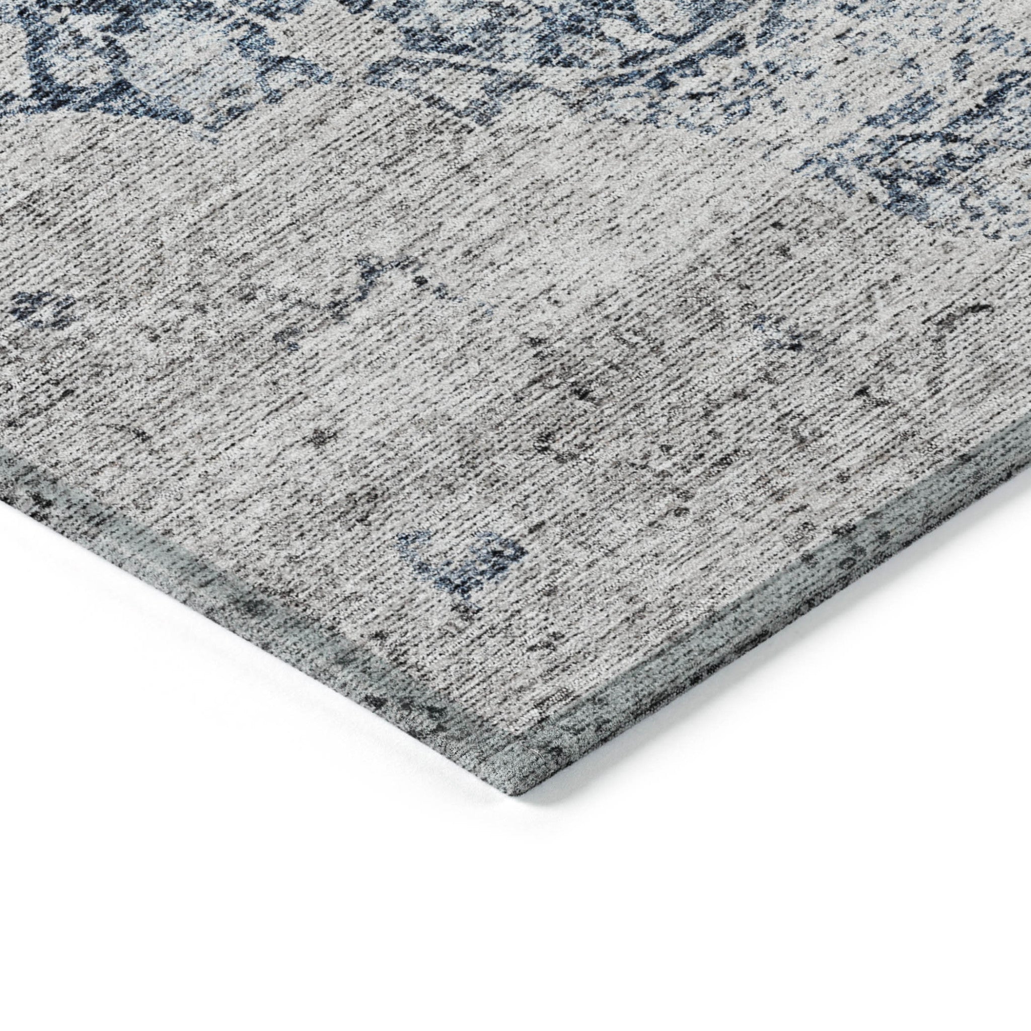 8' X 10' Blue And Ivory Oriental Washable Indoor Outdoor Area Rug