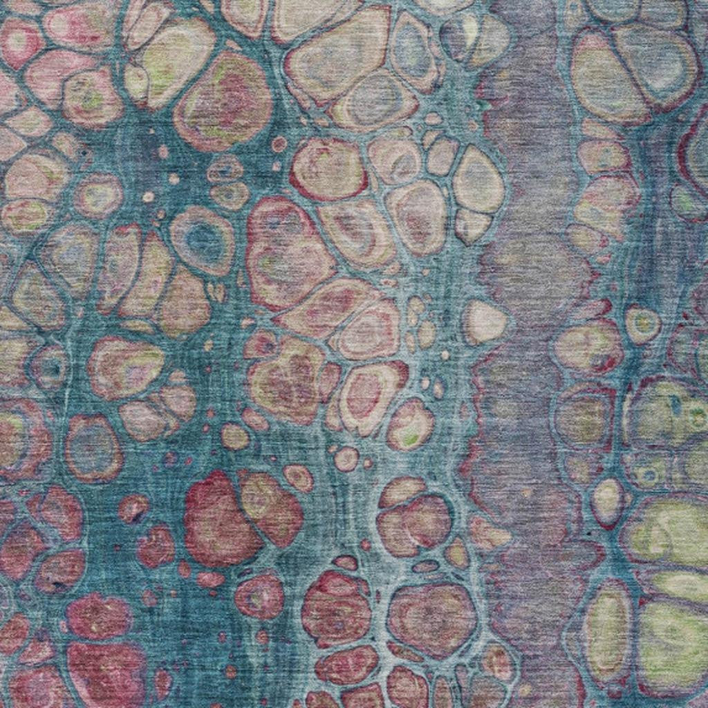 3' X 5' Teal Blue And Plum Abstract Washable Indoor Outdoor Area Rug