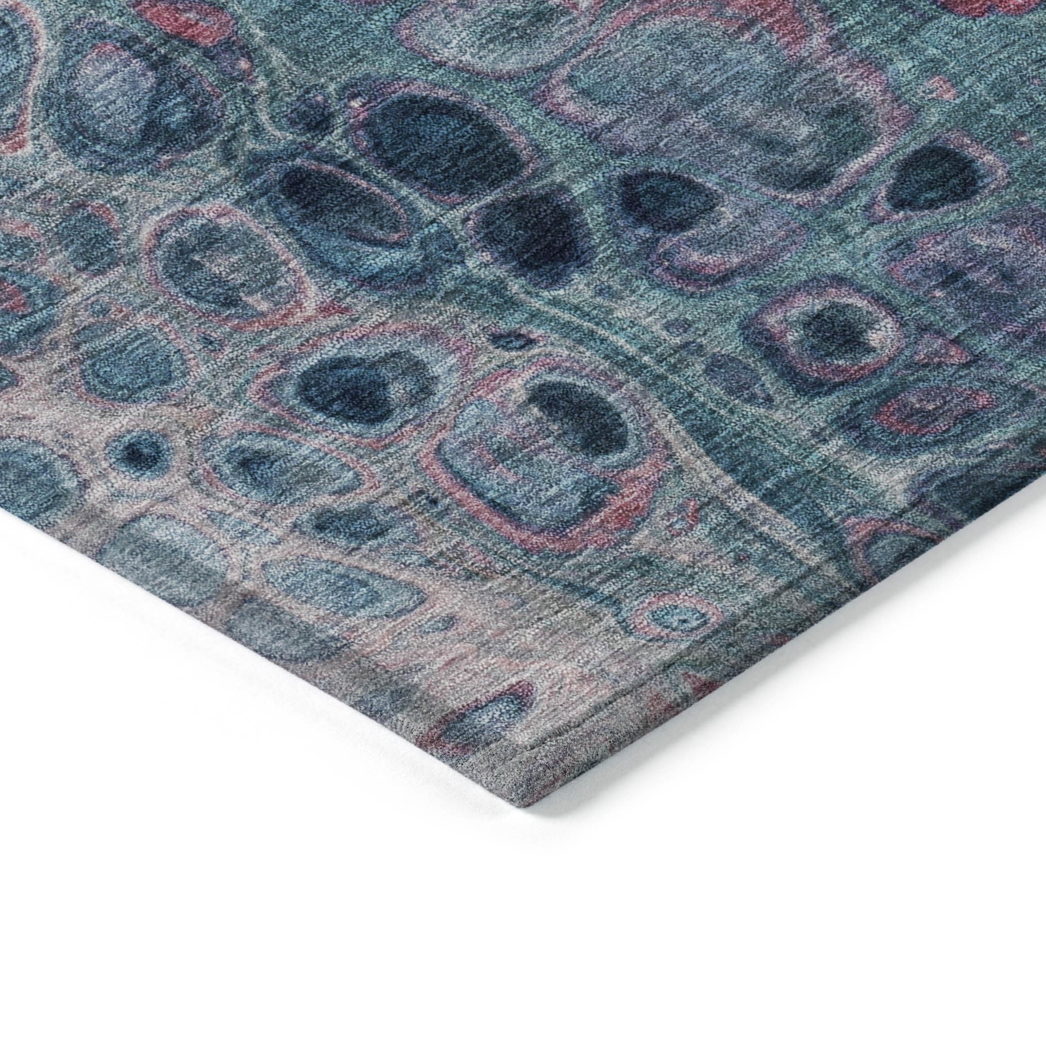 3' X 5' Teal Blue And Plum Abstract Washable Indoor Outdoor Area Rug